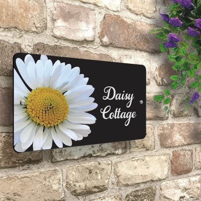 Acrylic House sign with Daisy flower Full colour plaque, personalised