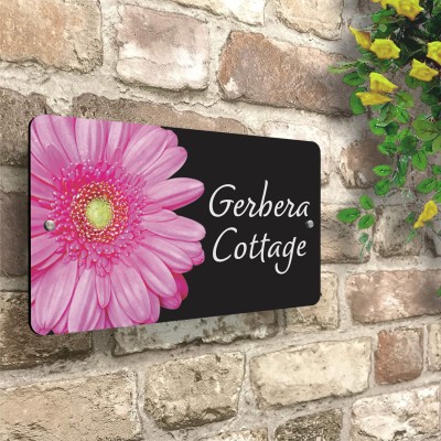 Acrylic House sign with Gerbera flower Full colour plaque, personalised