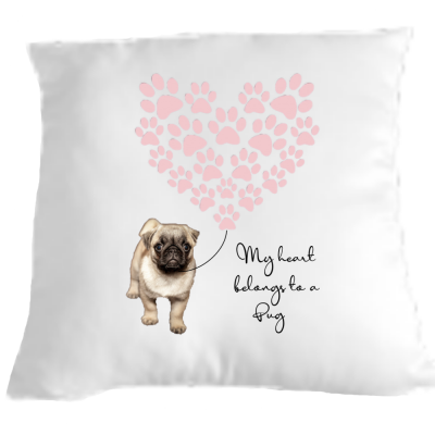 Pug Fawn My Heart belongs to cushion