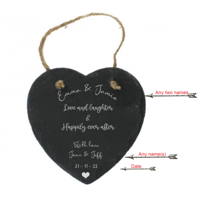 Personalised wedding heart slate heart wedding gift idea