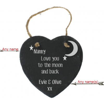 Personalised slate heart gift idea Love you to the moon and back