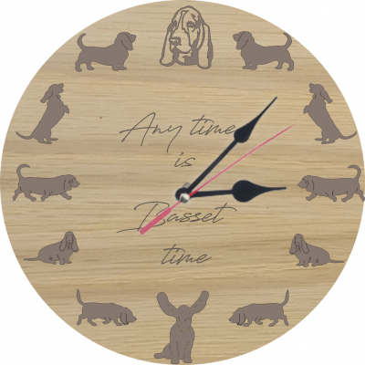 Basset Hound Engraved Wooden Clock