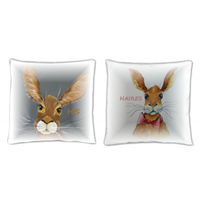 Hare Cushions set Pair His and Haires